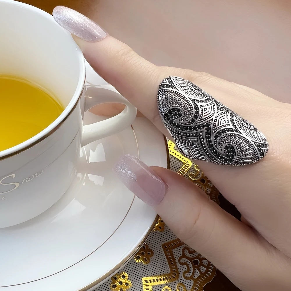 Ring Maori Cultural Tattoo Ornament,Bridal Sets Fashion Good Jewerly for Women Men Gift in 925 Sterling Silver