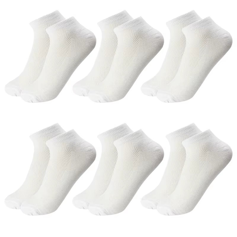 6 Pairs Breathable Men'S Socks Short Ankle Elastic Solid Color Mesh High Quality Business Unisex Sokken plus Size EU38-47