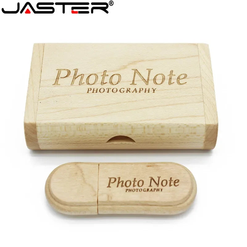 1PCS Free Custom Logo Laser Engraving Wooden+Box Pendrive 4GB 8GB 16GB 32GB 64GB USB Flash Drive Photography Gift