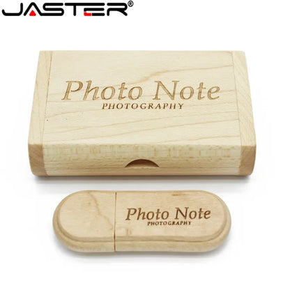 1PCS Free Custom Logo Laser Engraving Wooden+Box Pendrive 4GB 8GB 16GB 32GB 64GB USB Flash Drive Photography Gift