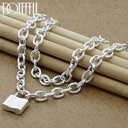 925 Sterling Silver Square Lock Pendant Necklaces 18 Inches Chain for Women Lovers Wedding Party Jewelry