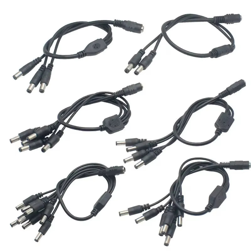 DC Power Jack 5.5X2.1Mm Cable 1 Female to 2,3,4,5,6,8 Male Plug Splitter Adapter for Security CCTV Camera and LED Strip