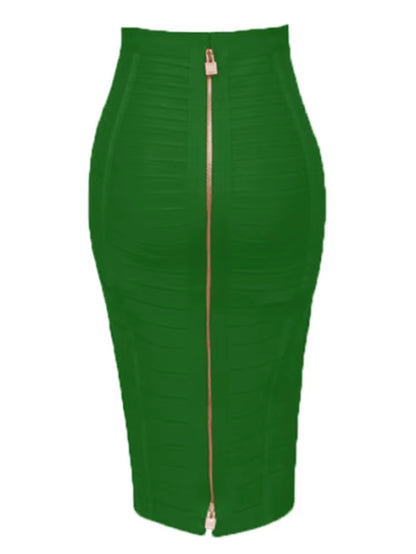 16 Colors Sexy Solid Zipper Orange Blue Black Red Bandage Skirt Women Elastic Bodycon Summer XL XXL Pencil Skirts 58Cm