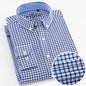 Men'S Long Sleeve Oxford Plaid Striped Work Casual Shirt with Pocket, Spring Autumn Cotton Blend Regular-Fit Button-Down Shirts
