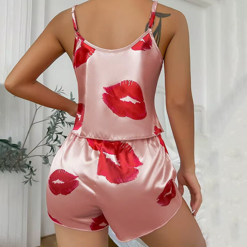 Ladies Satin Silk Lace Cami Vest Shorts Lingerie Pyjamas Set Summer Women Pajamas Sets Two Piece Set Pijama for Woman