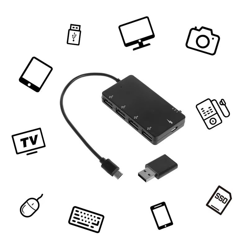 1 Set Micro USB OTG 4 Port Hub Power Charging Adapter Cable for Smartphone Tablet High Speed