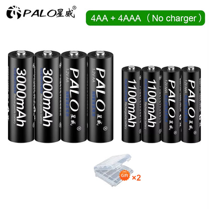 4Pcs 3000Mah 1.2V AA Rechargeable Batteries+4Pcs 1100Mah 1.2V AAA Battery NI-MH AA AAA Rechargeable Battery for Camera Toy