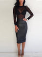 Sexy Women T Shirt See through Transparent Mesh Tops Long Sleeve Sheer Slim Ladies Turtleneck T-Shirt