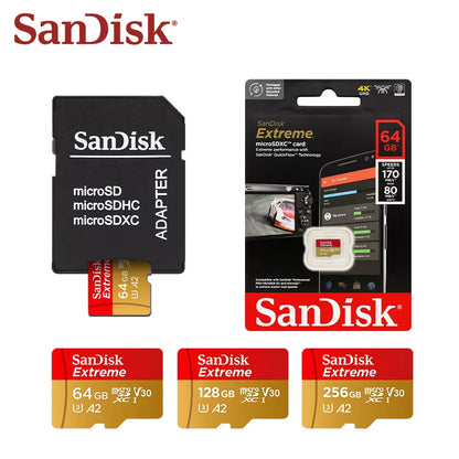 Micro SD Card Original Extreme A2 V30 U3 SDXC Flash 32GB 64GB 128GB 256GB Microsd Card 190Mb/S TF Card for Phone Tablet