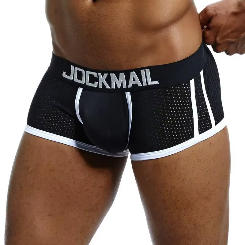 Brand Men Mesh Underwear Boxers Calzoncillos Hombre Gay Sleepwear Cueca Boxer Breathable Crotch Male Panties Shorts