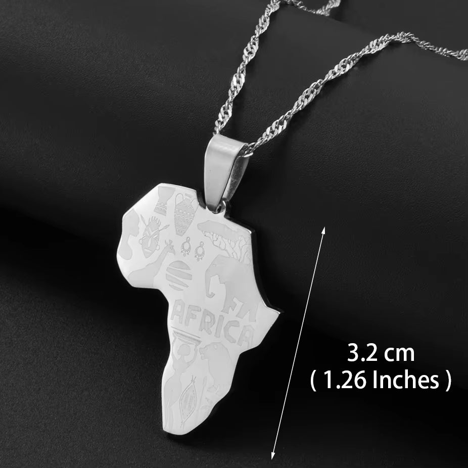 Africa Map Pendant Necklace Women Men Silver Color/Gold Color Ethiopian Jewelry Wholesale African Hiphop Item @132106