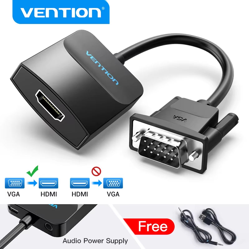 VGA to HDMI Adapter 1080P VGA Male to HDMI Female Converter Cable with Audio USB Power for PS4/3 HDTV VGA HDMI Converter