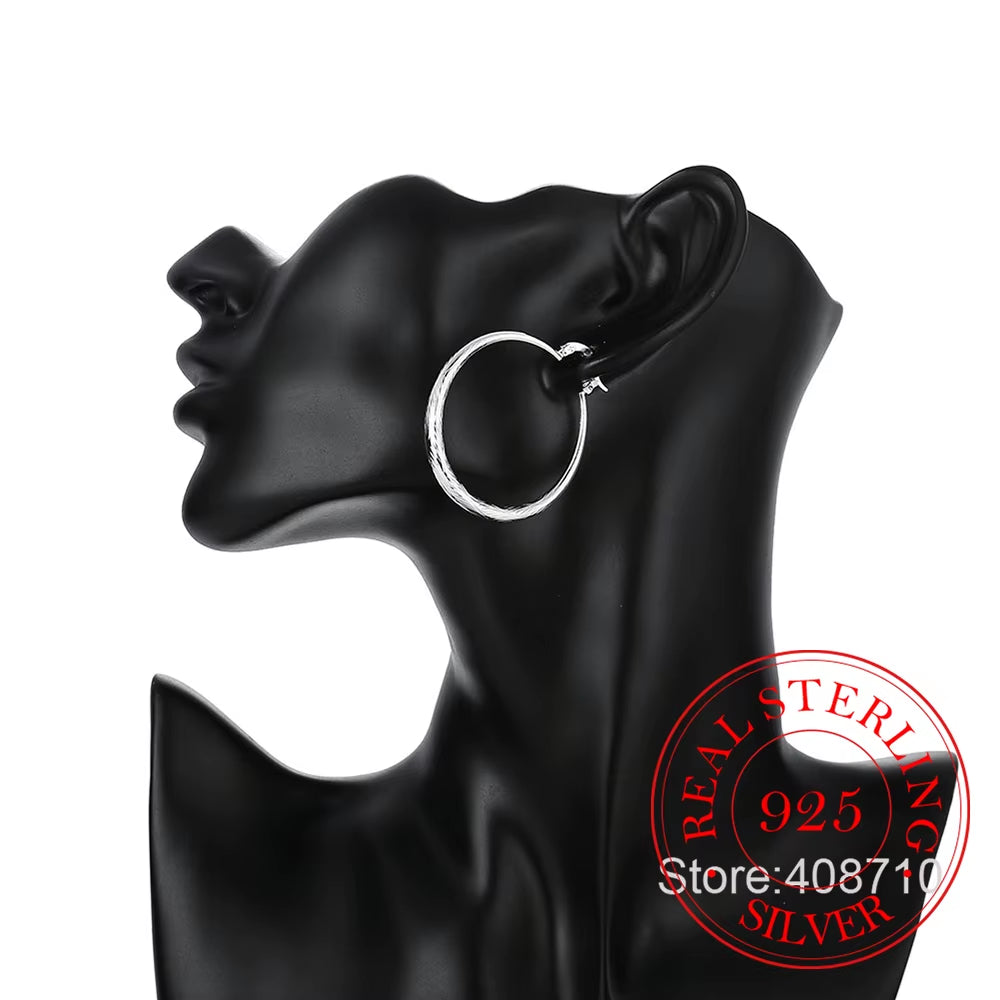 925 Sterling Silver Hip Hop round Earrings for Women Large Circle 4.0Cm Piercing Hoop Earring Dropship Suppliers