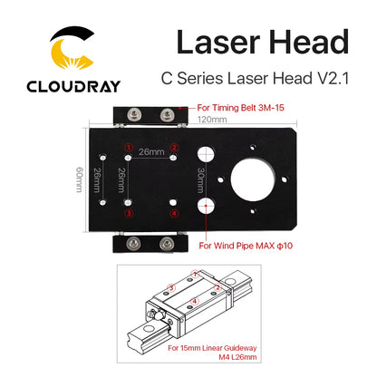 C Series CO2 Laser Head Dia.18 FL38.1& Dia.20 FL50.8 / 63.5/101.6Mm Mount for Laser Engraving Cutting Machine(Black)
