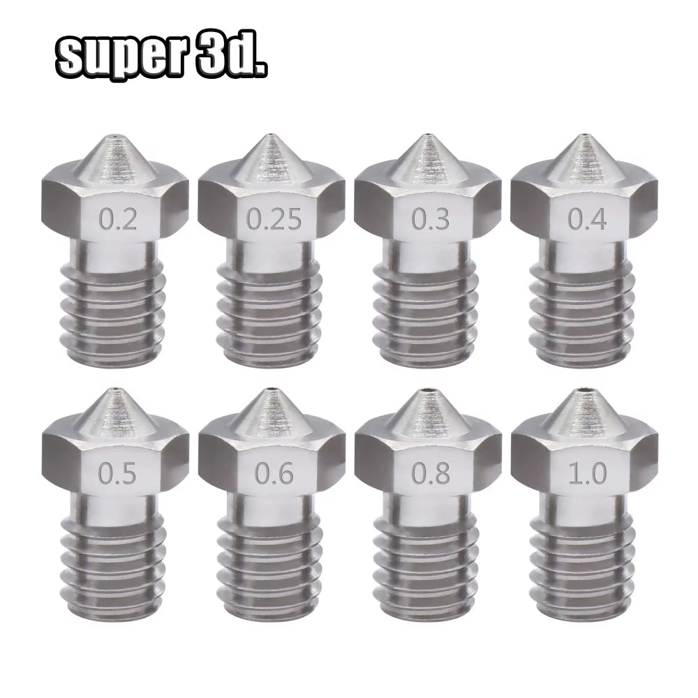 2Pcs V5 V6 Stainless Steel Nozzle 0.2/0.3/0.4/0.5/0.6/0.8Mm M6 Thread Nozzle for 3D Printer 1.75MM Extruder Hotend