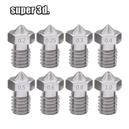 2Pcs V5 V6 Stainless Steel Nozzle 0.2/0.3/0.4/0.5/0.6/0.8Mm M6 Thread Nozzle for 3D Printer 1.75MM Extruder Hotend