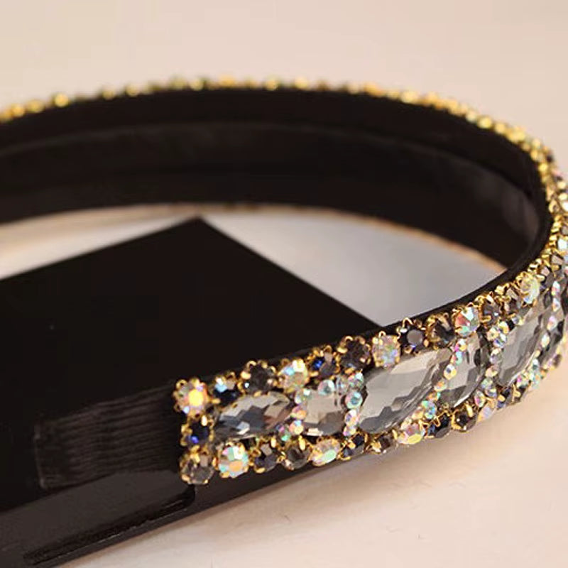 Handmade Black and Gray Luxury Crystal Stone Bridal Headbands Rhinestone Wedding Hairbands for Women Fashion Hair Accessories