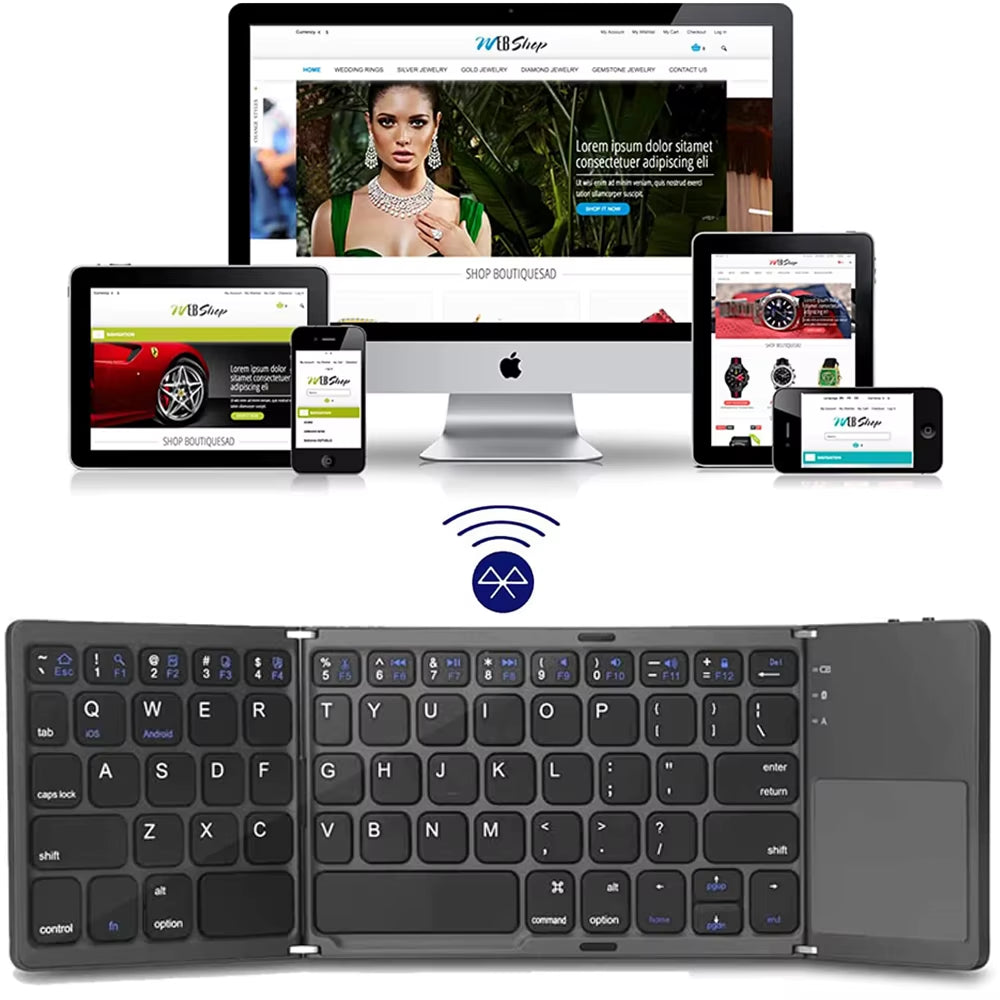 New Portable Mini Three Folding Bluetooth Keyboard Wireless Foldable Touchpad Keypad for IOS Android Windows Ipad Tablet