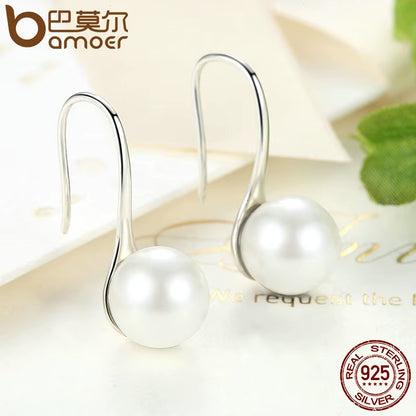 925 Sterling Silver Elegant round Pure Love Pearl Drop Earrings for Women Jewelry Brincos White ,Black Purple Pink SCE037