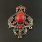 Wholesale 4Pcs Antique Bronze Alloy Red Imitation Stone Charms Pendant Jewelry Findings Connector 46*35*8Mm for Necklace