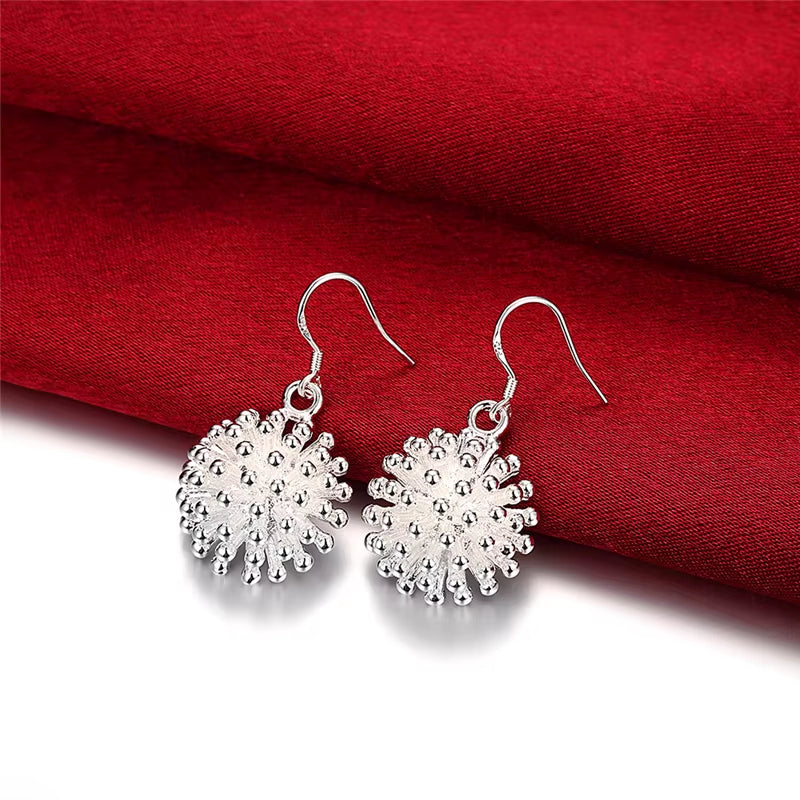 925 Sterling Silver Firework Flower Necklace Earring Set Popular Charm Nice Necklace Earring Sets Women'S Jewelry