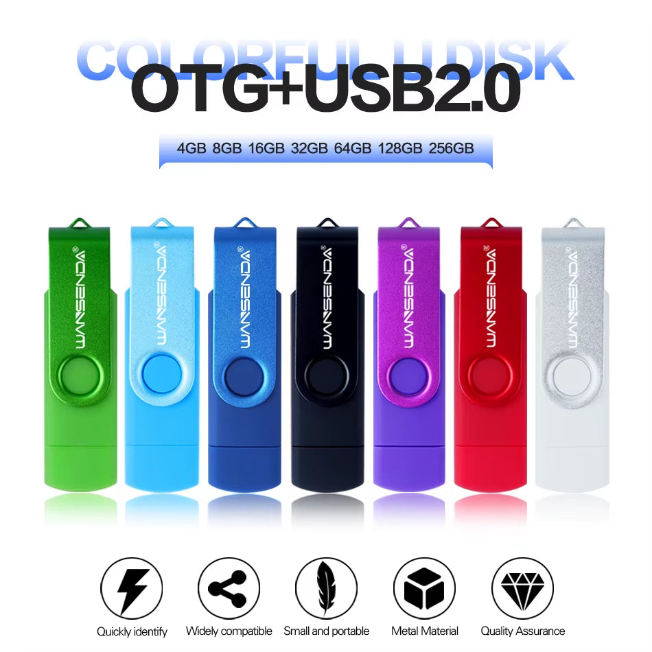 OTG USB Flash Drive 256GB 128GB 64GB 32GB 16GB 8GB Cle USB Pendrive for Android Phone/Tablet /PC USB 2.0 Thumb Drive