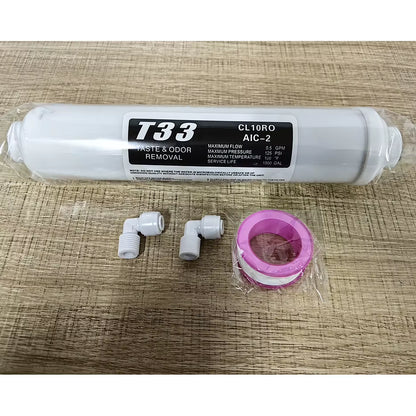 Quick Connect 10 Inch T33 with 2Pcs Fitting Water Purifier INLINE COCONUT Carbon Post WATER FILTER Cartridge REVERSE OSMOSIS