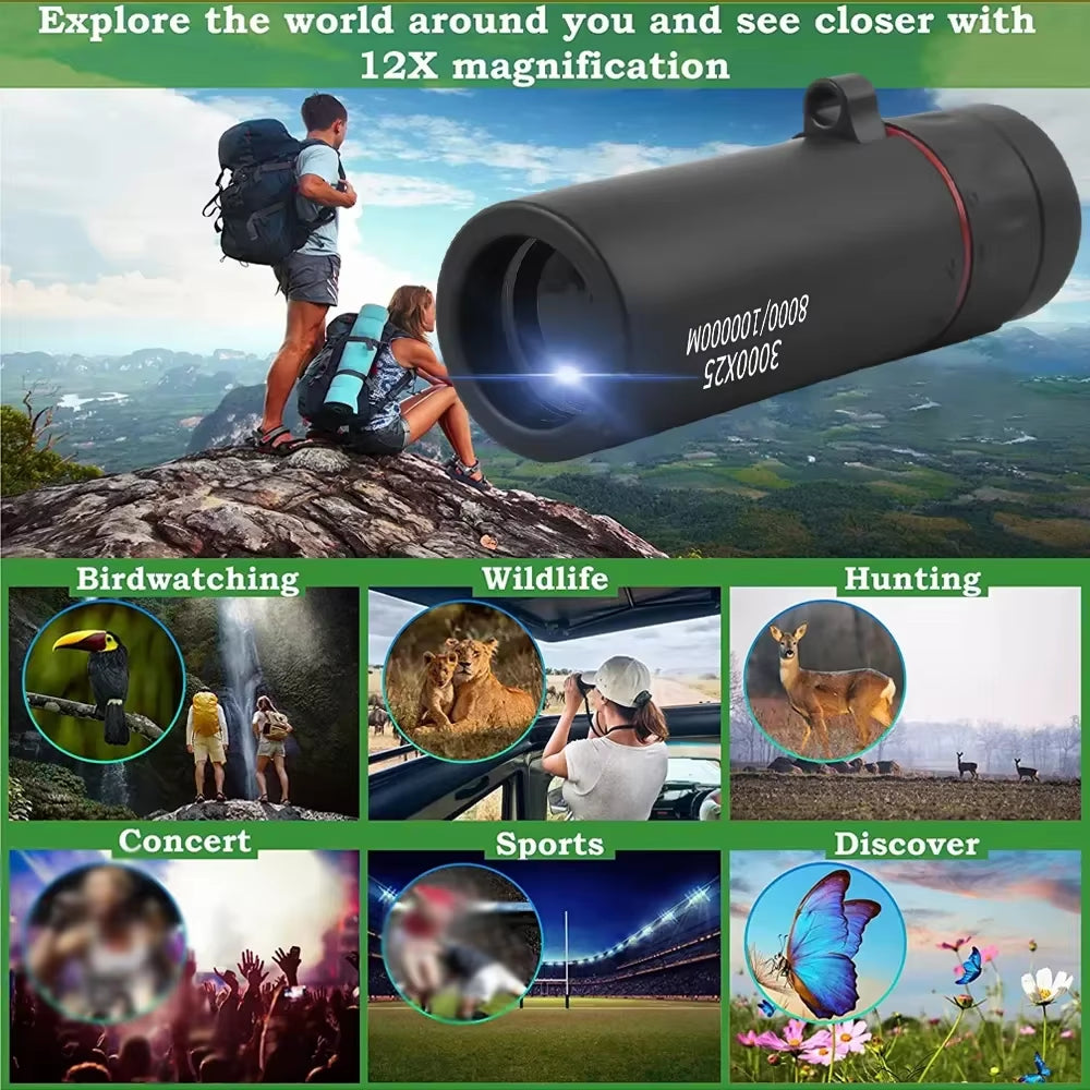 3000X25 Long Range HD Professional Adult Monocular and Mini Portable Telescope for Outdoor Camping and Hunting