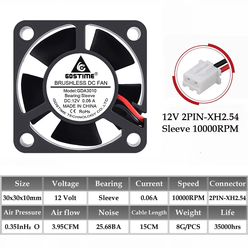 2PCS  Dual Ball Bearing DC 24V 12V 5V 3Cm 30Mm 30X30X10Mm 3010 Brushless Mini Cooler Cooling Fan