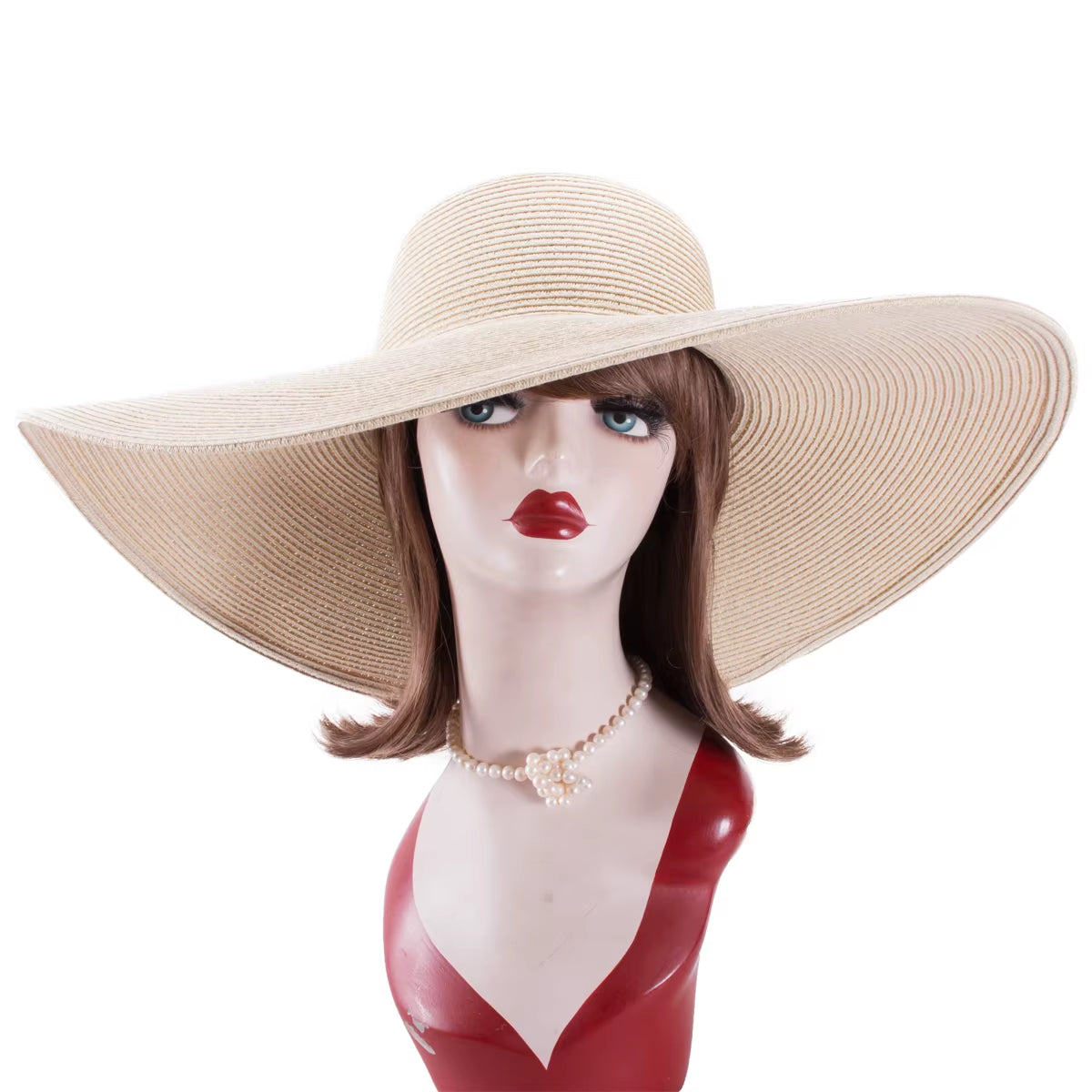7.1''/18Cm Foldable Oversized Huge Wide Brim Sun Beach Straw Hats Wedding Womens Floppy Party Dressy A330