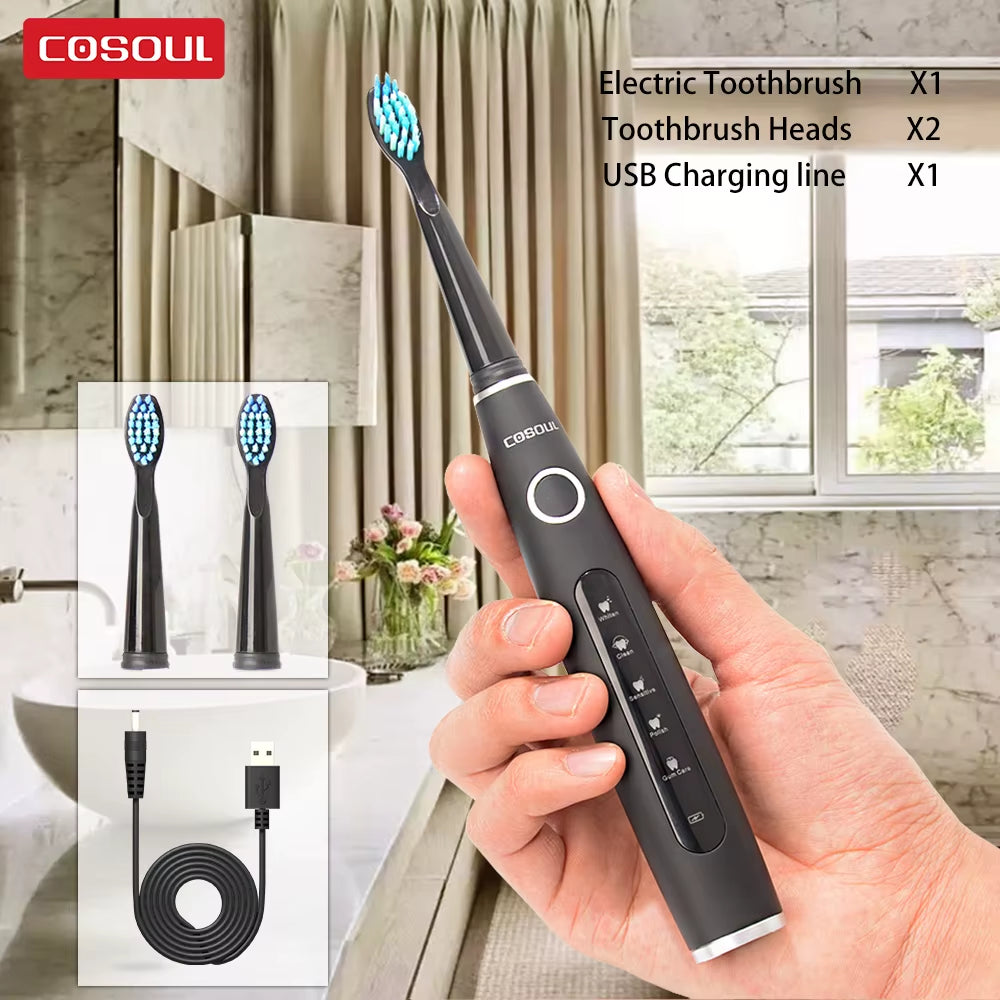 Electric Toothbrush Sonic Rechargeable Top Quality Smart Chip Toothbrush Head Replaceable Whitening Healthy Best Gift !