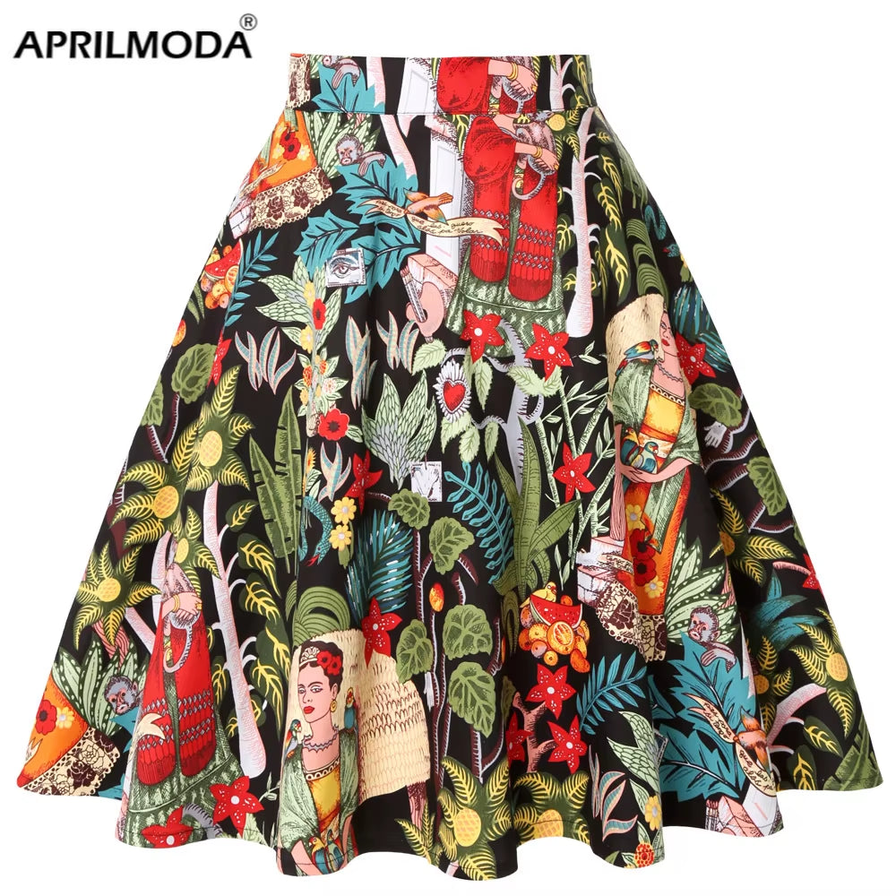Women'S Runway Cotton Retro Vintage Skirt Black Faldas High Waist a Line Rockabilly Jupe 50S Swing Umbrella Skirts Pin up Skater