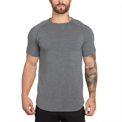 Brand Gym Clothing Fitness T Shirt Men Fashion Extend Hip Hop Summer Short Sleeve T-Shirt Cotton Bodybuilding Muscle Tshirt Man