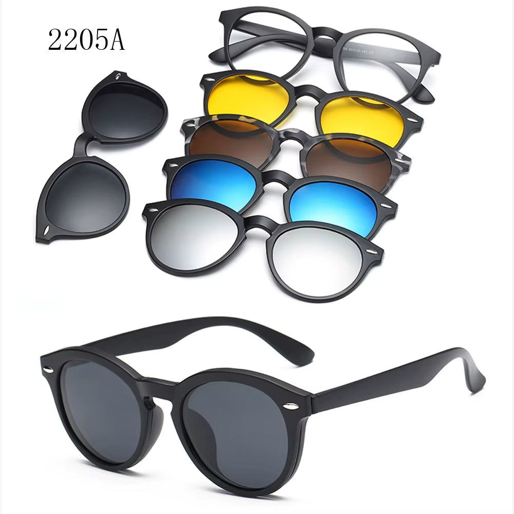 6 in 1 Changed Lens 5 Lenes Magnet Sunglasses Mirrored Sunglasses Glasses Men Polarization Custom Prescription