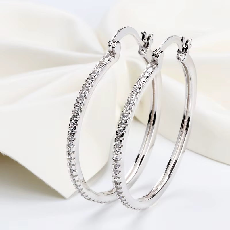 925 Sterling Silver Big Circle Inlaid Zircon Earrings for Women,S925 Argent Women'S Shiny Model Earring 17Mm-40Mm 5 Size