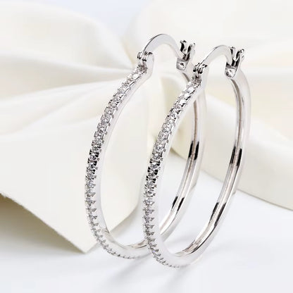 925 Sterling Silver Big Circle Inlaid Zircon Earrings for Women,S925 Argent Women'S Shiny Model Earring 17Mm-40Mm 5 Size