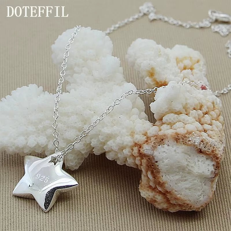 Genuine 925 Sterling Silver Star Pendant Necklace 18 Inches Chain Fashion Jewelry Necklace for Women Hot Sale