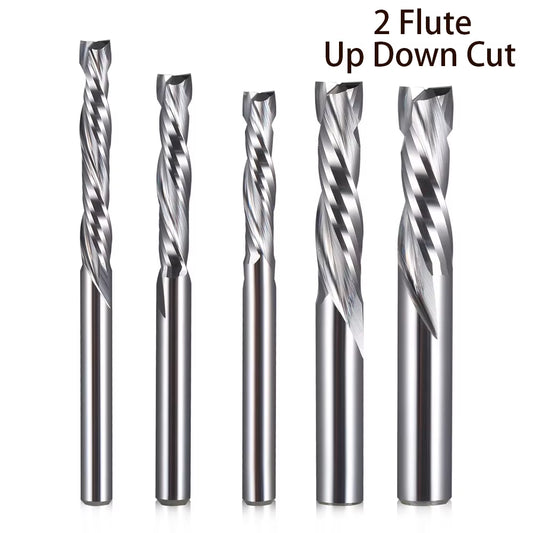 1Pcs up & down Cut Two Flutes Spiral Carbide Mill Tool Cutters for CNC Router, Compression Wood End Mill Cutter Bits