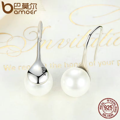 925 Sterling Silver Elegant round Pure Love Pearl Drop Earrings for Women Jewelry Brincos White ,Black Purple Pink SCE037