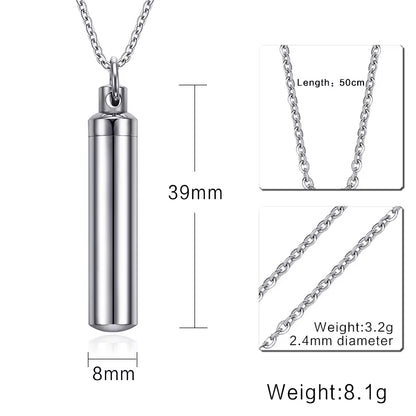 Men Woman Capsule Pendant Necklace in Open Cylindrical Pendants Stainless Steel Remembrance Jewelry Pill Filler Kit with Funnel