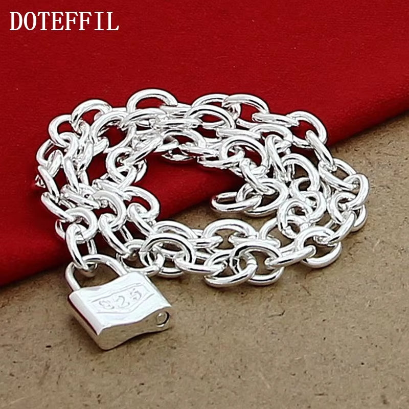 925 Sterling Silver Square Lock Pendant Necklaces 18 Inches Chain for Women Lovers Wedding Party Jewelry
