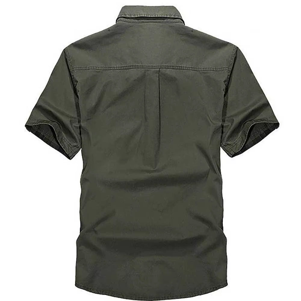 Fashion Cotton Casual Shirts Summer Men plus Size Loose Baggy Shirts Short Sleeve Turn-Down Collar Military Style Male Clothing