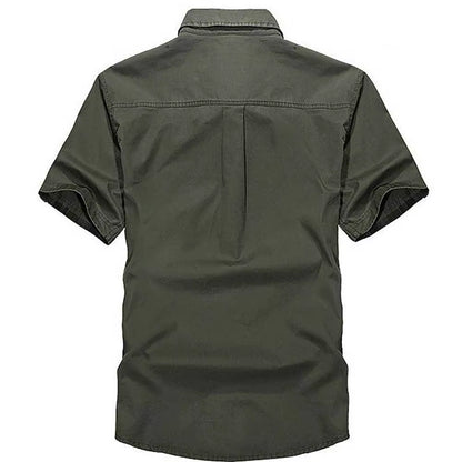Fashion Cotton Casual Shirts Summer Men plus Size Loose Baggy Shirts Short Sleeve Turn-Down Collar Military Style Male Clothing