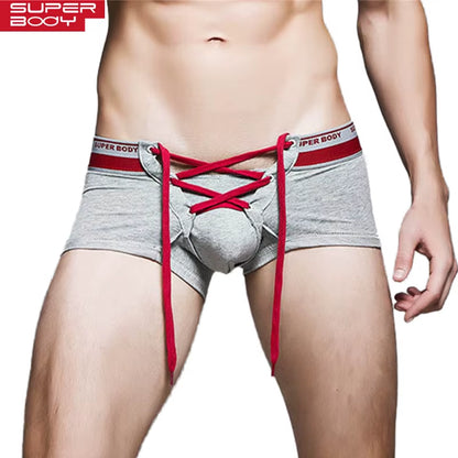 SUPERBODY Brand Men'S Cotton Sexy Underwear Men Boxer Shorts Drawstring Penis Pouch Designed Gay Underwear Boxers for Man