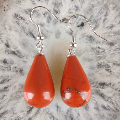 13X22MM Obsidian Clear Quartz Lapis Lazuli Rose Pink Quartz Opal Obsidian Drop Cone Bead Hook Dangle Earrings 1Pair