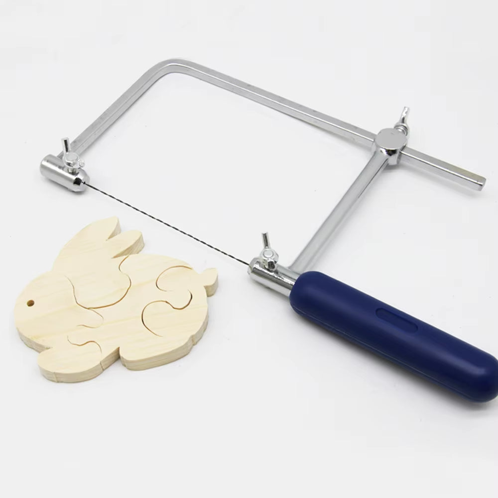 4" Adjustable Frame Saw Bow U-Shape Coping Jig Saw for Woodworking Craft DIY Hand Tools with 6Pcs Spiral Saw Blades