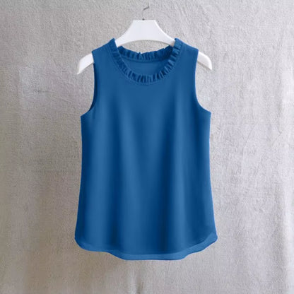 21 Colors Solid Ruffle Chiffon Blouse Women 2025 Summer Fashion Vest Blusas Casual Loose Sleeveless Ladies Tops Shirt