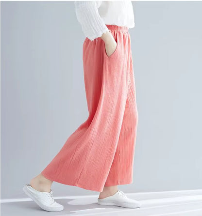 2025 Spring Fashion Cotton Wide Leg Pants plus Size Female Loose Casual Cotton Linen Pants Trouser Autunm Vintage Long Pants
