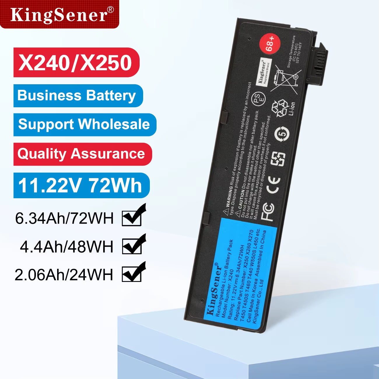 Kingsener Laptop Battery for  Thinkpad X270 X260 X240 X240S X250 T450 T470P T440S K2450 W550S 45N1136 45N1738 68+