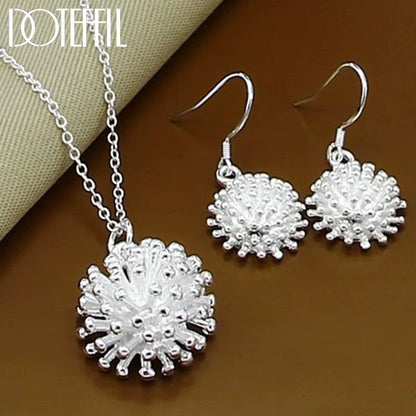 925 Sterling Silver Firework Flower Necklace Earring Set Popular Charm Nice Necklace Earring Sets Women'S Jewelry